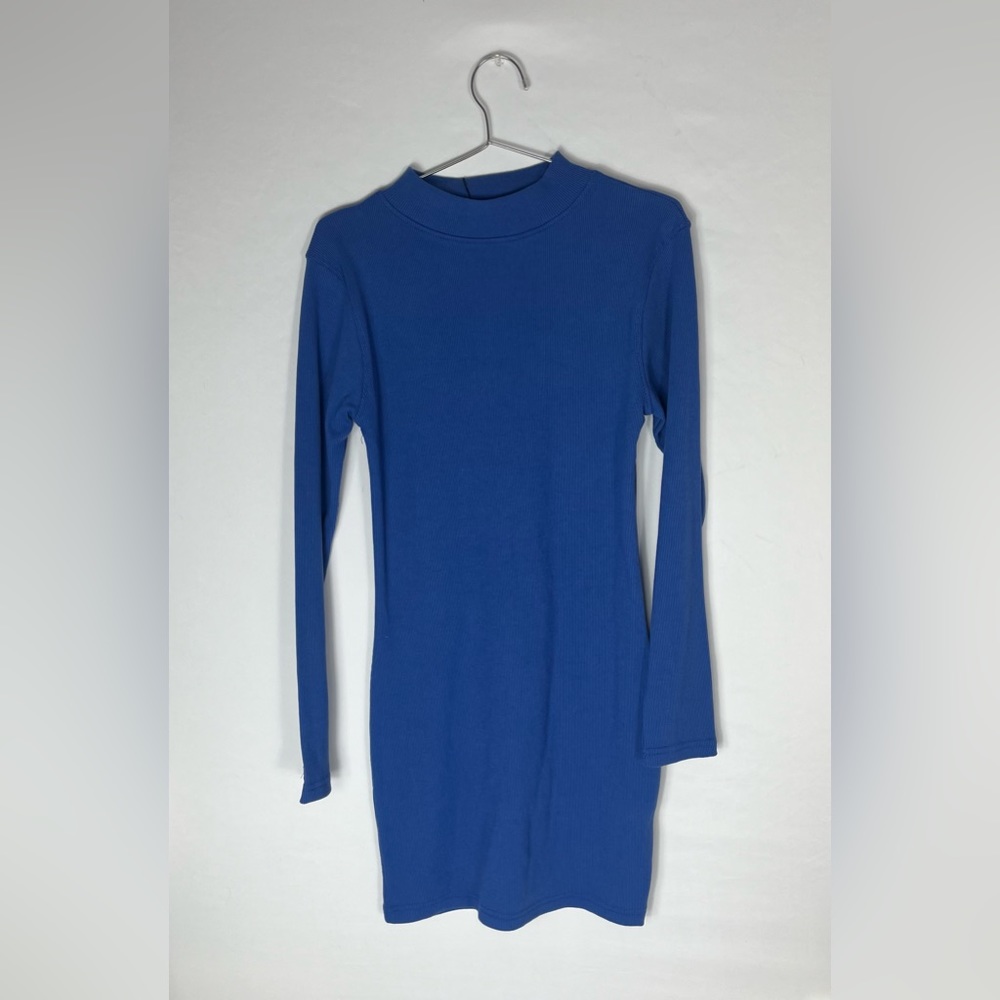 Nasty gal mini dress. Womens Long sleeve and ribbed high neck. Blue-12 size US 8